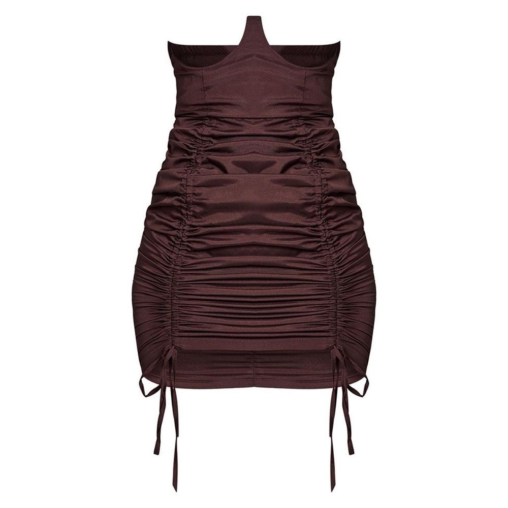 Elegant Brown Ruched Under-bust Dress